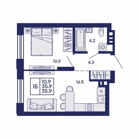 
  Продается 1-комн. квартира 35.9 м², в ЖК Сила леса, корп 2. Фото 1.