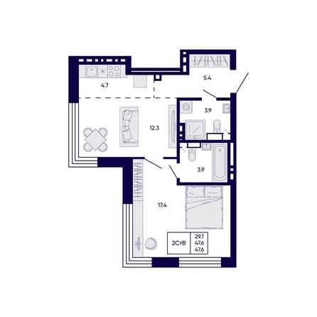 
  Продается 2-комн. квартира 47.6 м², в ЖК Цитатум. Фото 1.