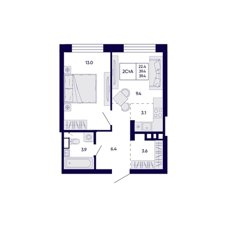 
  Продается 2-комн. квартира 39.4 м², в ЖК Цитатум. Фото 1.