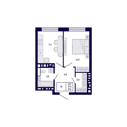 
  Продается 1-комн. квартира 37.5 м², в ЖК Цитатум. Фото 1.