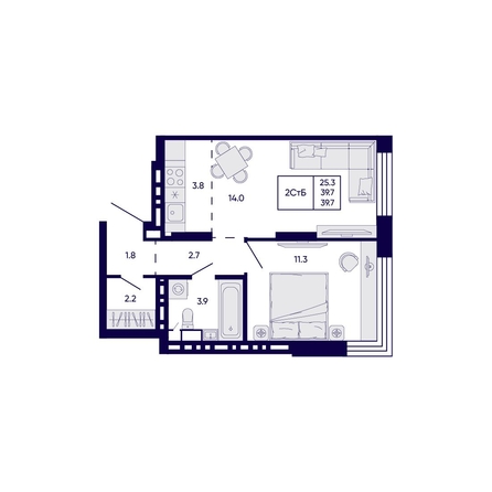 
  Продается 2-комн. квартира 39.7 м², в ЖК Цитатум. Фото 1.