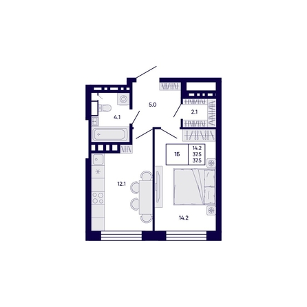 
  Продается 1-комн. квартира 37.5 м², в ЖК Цитатум. Фото 1.
