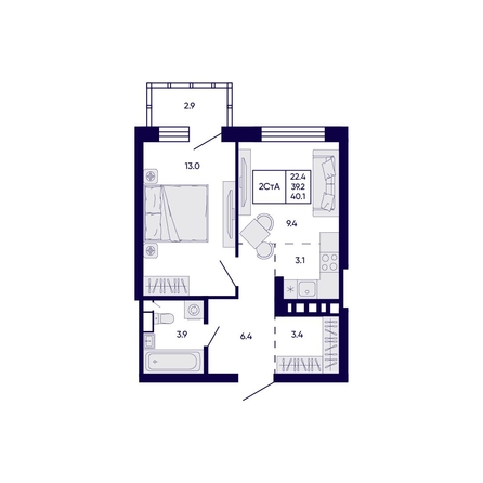
  Продается 2-комн. квартира 40.1 м², в ЖК Цитатум. Фото 1.