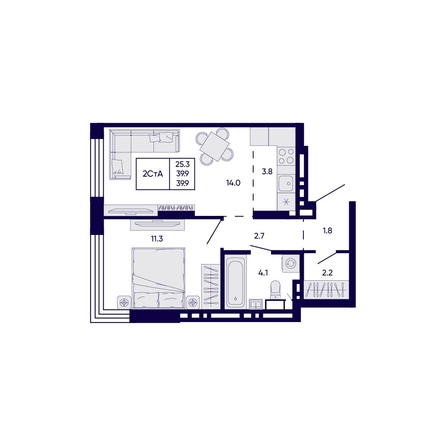 
  Продается 2-комн. квартира 39.9 м², в ЖК Цитатум. Фото 1.