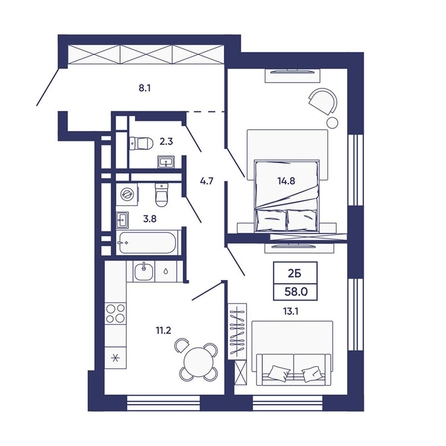 
  Продается 2-комн. квартира 58 м², в ЖК Сподвижники, дом 2. Фото 1.