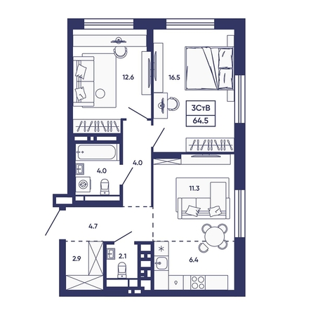 
  Продается 3-комн. квартира 64.5 м², в ЖК Сподвижники, дом 2. Фото 1.