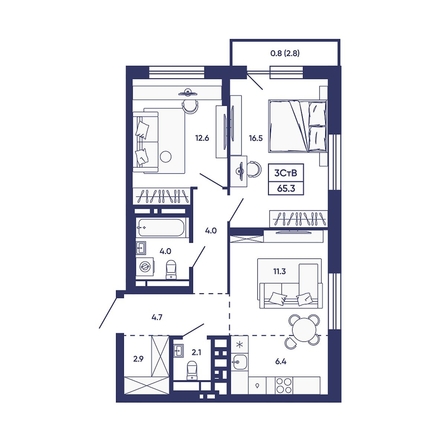 
  Продается 3-комн. квартира 65.3 м², в ЖК Сподвижники, дом 2. Фото 1.
