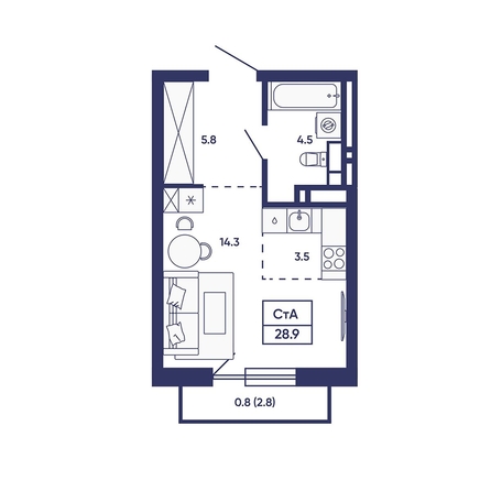 
  Продается студия 28.9 м², в ЖК Сподвижники, дом 2. Фото 1.