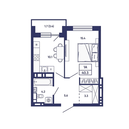 
  Продается 1-комн. квартира 40.3 м², в ЖК Сподвижники, дом 2. Фото 1.