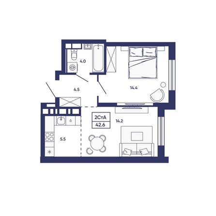 
  Продается 2-комн. квартира 42.6 м², в ЖК Сподвижники, дом 3. Фото 1.