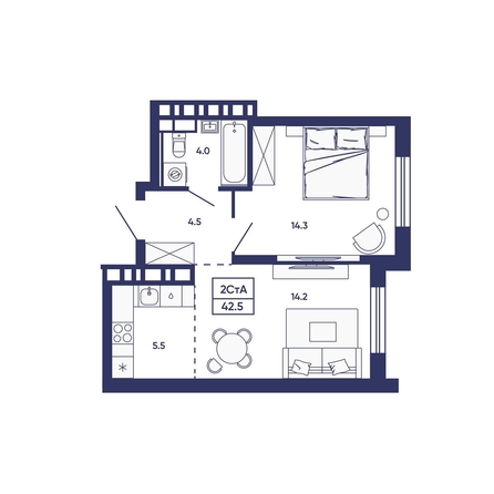 
  Продается 2-комн. квартира 42.5 м², в ЖК Сподвижники, дом 3. Фото 1.