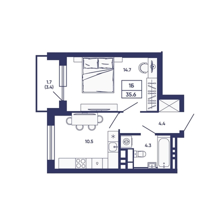 
  Продается 1-комн. квартира 35.6 м², в ЖК Сподвижники, дом 3. Фото 1.