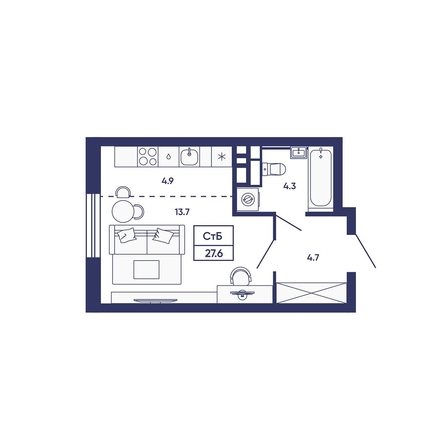 
  Продается студия 27.6 м², в ЖК Сподвижники, дом 3. Фото 1.