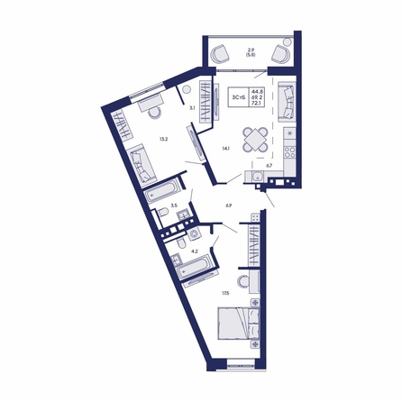 
  Продается 3-комн. квартира 72.1 м², в ЖК Горизонт, дом 2. Фото 1.