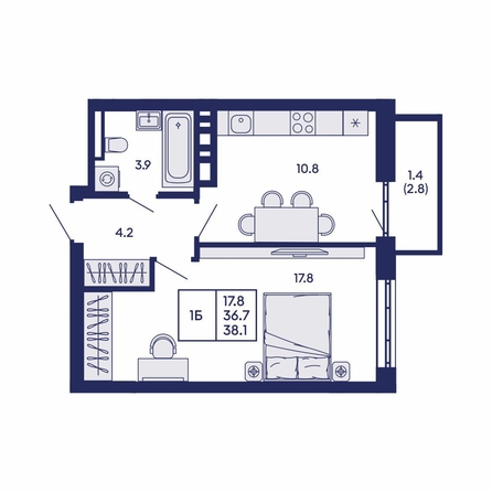 
  Продается 1-комн. квартира 38.1 м², в ЖК Горизонт, дом 2. Фото 1.
