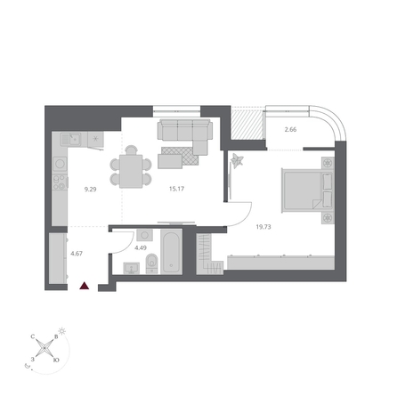 
  Продается 3-комн. квартира 56.01 м², в ЖК Беринг, дом 3. Фото 2.