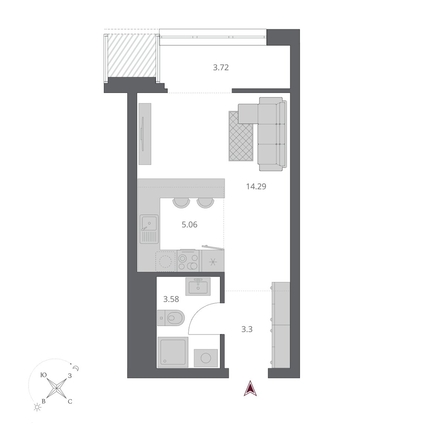 
  Продается студия 30.25 м², в ЖК Беринг, дом 3. Фото 2.
