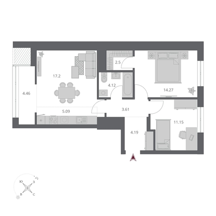 
  Продается 3-комн. квартира 66.59 м², в ЖК Беринг, дом 3. Фото 2.