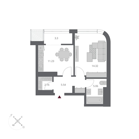 
  Продается 1-комн. квартира 42.61 м², в ЖК Беринг, дом 3. Фото 2.