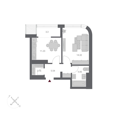 
  Продается 1-комн. квартира 42.61 м², в ЖК Беринг, дом 3. Фото 3.