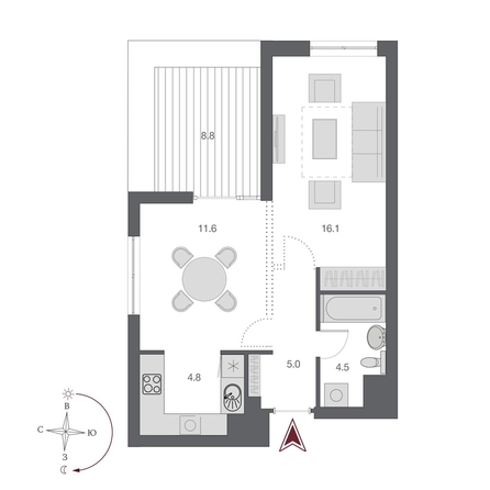 
  Продается 1-комн. квартира 44.64 м², в  Дом Нобель. Фото 2.