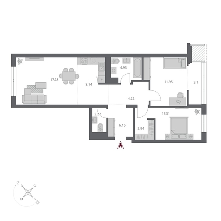 
  Продается 3-комн. квартира 74.74 м², в ЖК Беринг, дом 3. Фото 2.