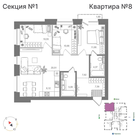 
  Продается 3-комн. квартира 85.57 м², в ЖК Спектр, дом 10. Фото 1.