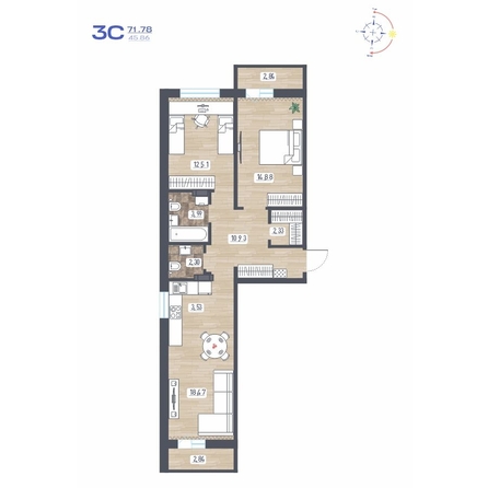 
  Продается 3-комн. квартира 71.78 м², в ЖК Радуга Сибири, дом 10. Фото 1.