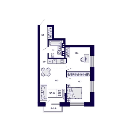 
  Продается 3-комн. квартира 53.8 м², в ЖК Грибоедовский сад. Фото 1.