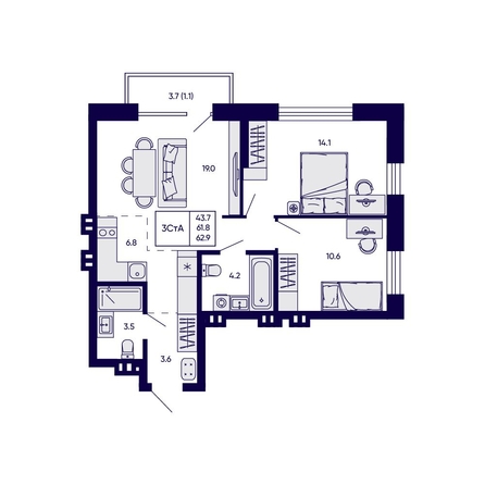 
  Продается 3-комн. квартира 62.9 м², в ЖК Грибоедовский сад. Фото 1.