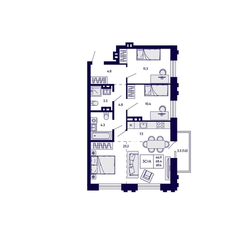 
  Продается 3-комн. квартира 69.4 м², в ЖК Грибоедовский сад. Фото 1.
