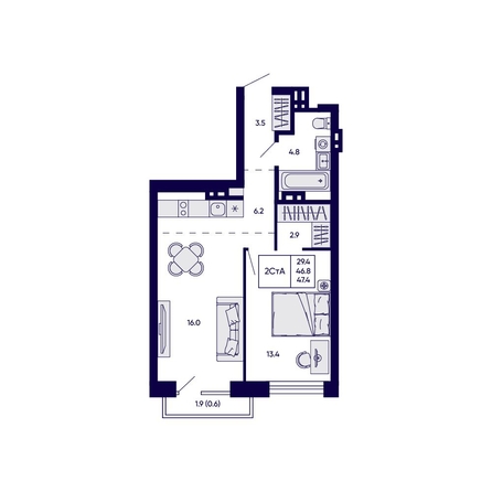 
  Продается 2-комн. квартира 47.4 м², в ЖК Грибоедовский сад. Фото 1.