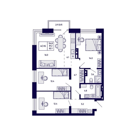 
  Продается 4-комн. квартира 82.1 м², в ЖК Грибоедовский сад. Фото 1.