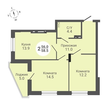 
   Продам 2-комнатную, 58.5 м², На Петухова, дом 1

. Фото 1.
