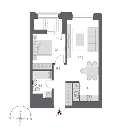 
  Продается 2-комн. квартира, 44.35 м², ЖК Дом Нобель
. Фото 1.