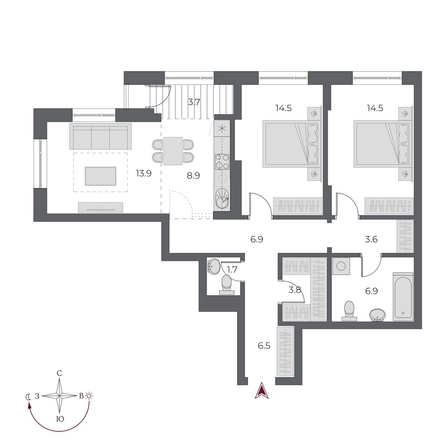 
   Продам 3-комнатную, 84.7 м², ОСКАР, дом 1

. Фото 2.