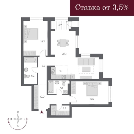 
   Продам 3-комнатную, 98 м², ОСКАР, дом 1

. Фото 1.