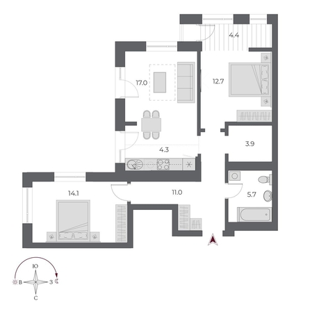 
   Продам 3-комнатную, 73.1 м², ОСКАР, дом 1

. Фото 1.