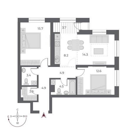 
   Продам 3-комнатную, 74.6 м², ОСКАР, дом 1

. Фото 1.