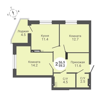 
   Продам 2-комнатную, 59.2 м², На Петухова, дом 2

. Фото 1.