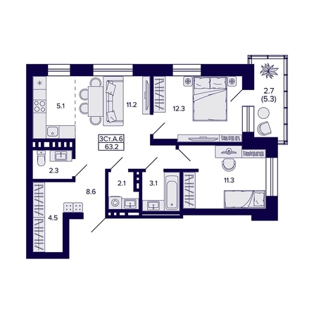 
   Продам 3-комнатную, 63.2 м², Сподвижники

. Фото 1.