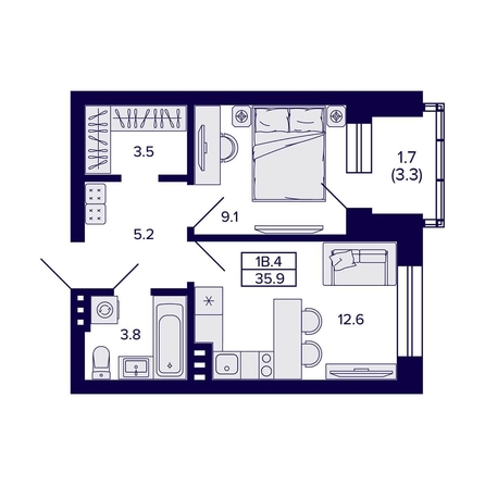 
   Продам 1-комнатную, 35.9 м², Сподвижники

. Фото 5.