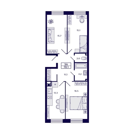 
   Продам 3-комнатную, 78.1 м², Gorizont (Горизонт)

. Фото 1.