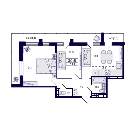 
   Продам 3-комнатную, 73.1 м², Gorizont (Горизонт)

. Фото 1.