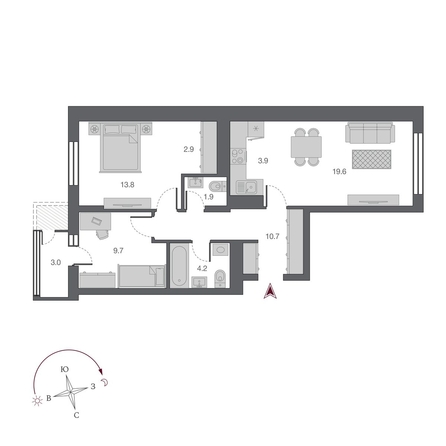 
   Продам 3-комнатную, 68.25 м², Беринг, дом 2

. Фото 3.