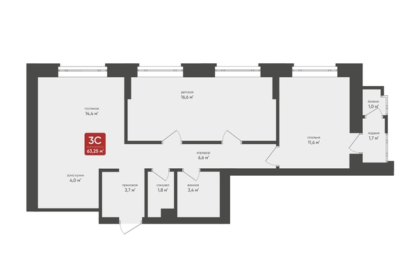 
   Продам 3-комнатную, 63.25 м², Промышленная 7

. Фото 2.