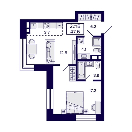 
   Продам 2-комнатную, 47.6 м², Citatum (Цитатум)

. Фото 1.