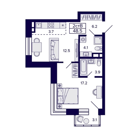 
   Продам 2-комнатную, 48.5 м², Citatum (Цитатум)

. Фото 1.