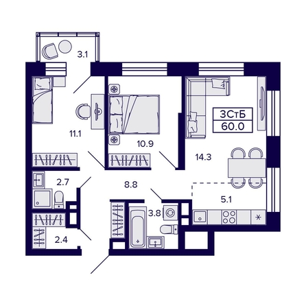 
   Продам 3-комнатную, 60 м², Citatum (Цитатум)

. Фото 1.