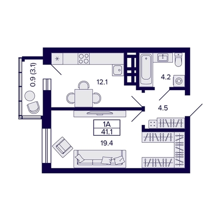 
   Продам 1-комнатную, 41.1 м², Grando (Грандо)

. Фото 1.